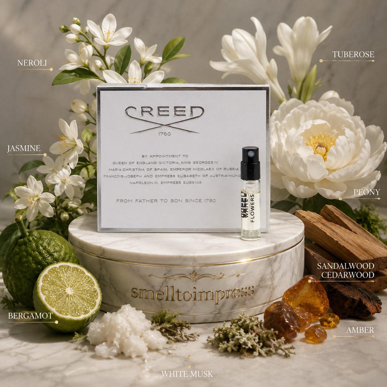 Creed White Flowers 공식 향수 샘플 2 mL 0.06 fl. oz.