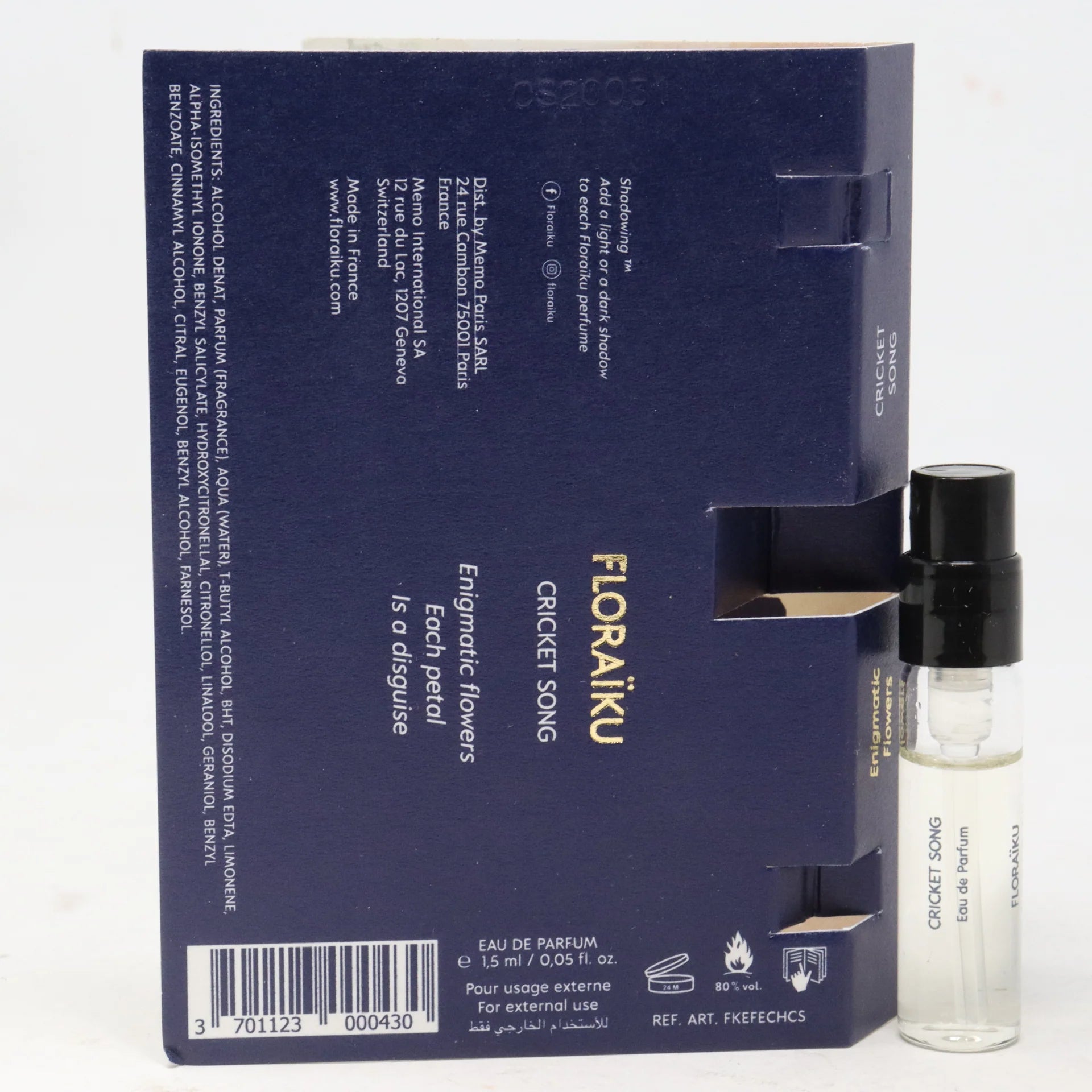 플로라이쿠 크리켓 송 향수의 공식 향수 샘플 1.5ml 0.05 fl. oz.